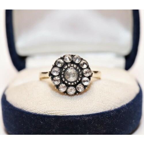 ANTIQUE OTTOMAN STYLE 14K GOLD NATURAL ROSE CUT DIAMOND DECORATED PRETTY RING