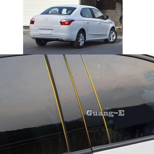 Car PC Material Pillar Post Cover Door Trim Window Piano Black Molding Sticker Plate For Citroen C-seysee C-Elysee 2014-2019