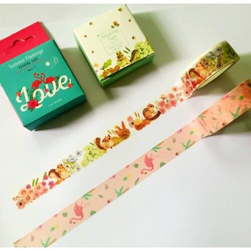 Free shipping Lovely 15mm*10m high quality washi paper tape/Box package/Squirrel and Flamingo masking japan washi tape
