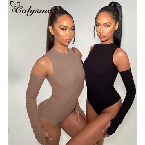Colysmo Sleeveless Bodysuit Top with Gloves Crewneck Solid Color Buttons Slim Fit Knitted Romper Women Casual Basic Sexy Top