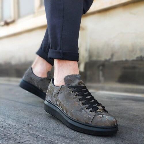 BOA Casual Male Shoes Gray Black Color Hologram Camouflage Pattern Fashion Shoes Original Design Young Style Trend Shoes WG501