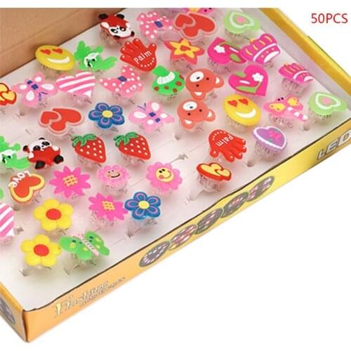 50 Pcs/Lot Children Toys Rings LED Flashing Light Up Animal Flowers Fruit Finger Ring Kids Boys Girls Christmas Gift