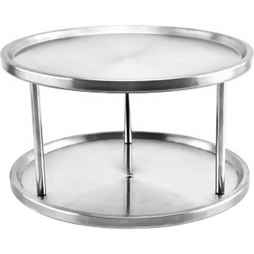 Double-layer 2-Tier 360 Degree Rotatable Spice Tray Stainless Steel Kitchen Spice Round Stand Holder Rack