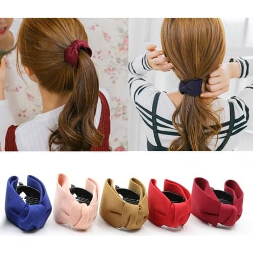 Korean Sweet Fabric Bow Hair Claw Elegant Women Solid Cloth Ties Banana Hair Crab Clips Ponytail Hold Girl Hair Accessories