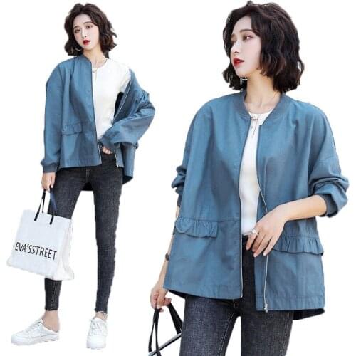 Spring Autumn Plus Size 3XL Womens Jacket 2021 New Tooling Casual Jackets Women Outerwear Tops Retro Zipper Coat Female Outwear