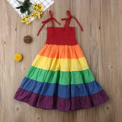 2019 HOT Fashion Girl Dress 2Y-7Y Newborn Kids Baby Girls Rainbow Pageant Party Princess Long Maxi Dress Clothes