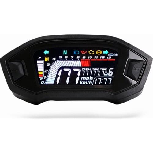 Motorcycle Speedometer Universal Tachometer LCD Digital Odometer Gauge Fuel Level Meter 14000RPM 199km/h for 1,2,4 Cylinders
