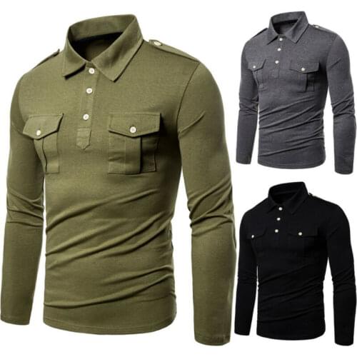 Mens Slim Long Sleeve T-Shirt Quarter Button Collared Top Tee Shirts Blouse