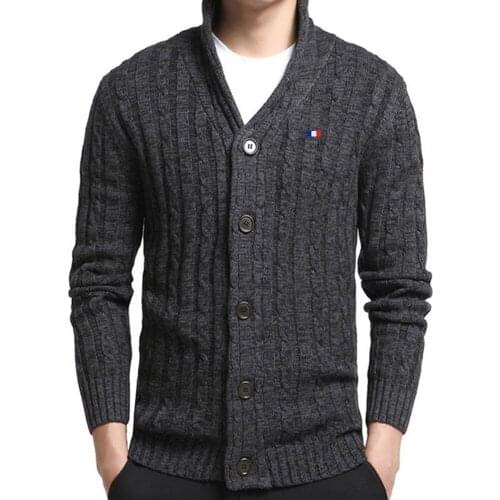 Mens Autumn Winter Thick Slim Fit Knitwear Embroidery logo Sweater Cardigan Casual Knitted Male Outwear Large Size