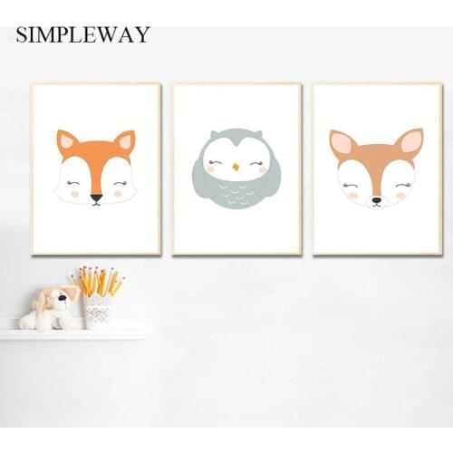 Woodland Animal Fox Owl Canvas Children Poster Nursery Wall Art Print Painting Nordic Kids Decoration Picture Baby Bedroom Decor