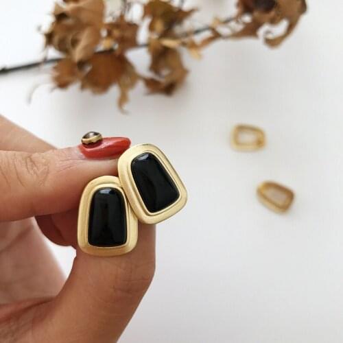 1pair 100% Authentic 925 Sterling silver Black Agate /White Shell trapezium Geometric Stud earrings FINE jEWELRY TLE845