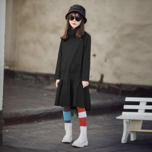 Teenage Girls Dress Turtleneck Casual Midi Long Warm Children Clothes Elegant Dress 2020 New Autumn and Winter , #9266