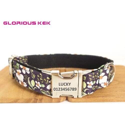 Adjustable Dog Collar Autumn Floral Prints 2 Patterns Personalized Pet Collars Soft & Comfy Handmade Designer Basic Dog Collars