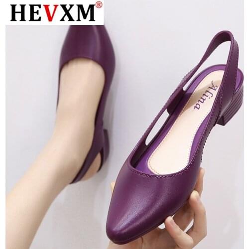 Cut-out Closed Toe Jelly Sandals Women Pointed Toe Chunky Med High Heels Flip Flops Slingback Casual Candy Skidproof Beach Shoes