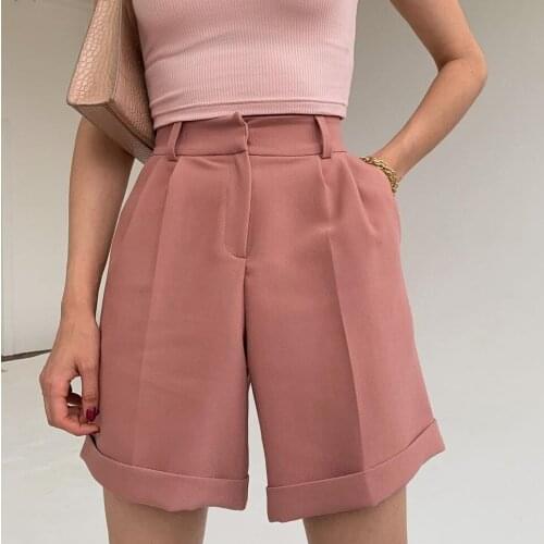 2021 Fashion Summer Elegant Chic High Waist Shorts Women Casual Solid Wide Leg Loose Pocket Shorts Office Ladies Loose Pants