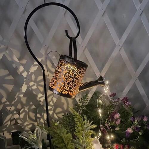 Outdoor Solar Watering Can Ornament Lamp Garden Art Light Decoration Hollow-out Iron Shower LED Lights String Garden Decorations
