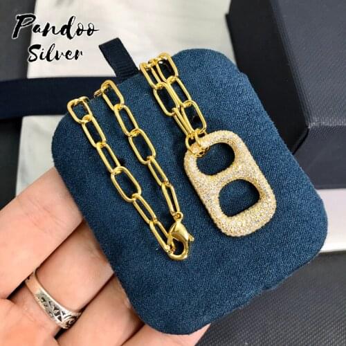High Quality S925 Sterling Silver Jewelry 1:1 Copy,Yellow Silver Paved Can Tab Chain Necklace For Women GiFT With Logo