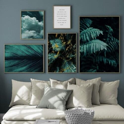 Green Fern Leaf Marble Cloud Quotes Nordic Posters And Prints Wall Art Canvas Painting Plant Wall Pictures For Living Room Decor