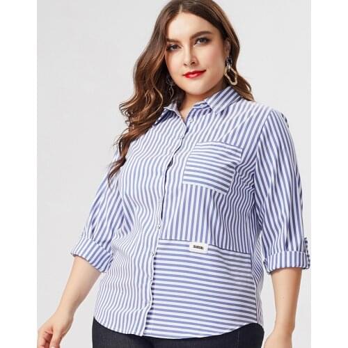 2020 Summer mom clothes Short sleeve stripe shirt blouse fashion ladies Vintage elegant Plus Size Womens Tops