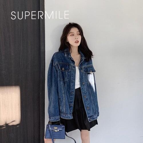 2021 New Women Denim Bomber Jacket Casual Loose Jeans Coat Boyfriend Style Korean Oversize Cowboy Blue Student Streetwear Spring