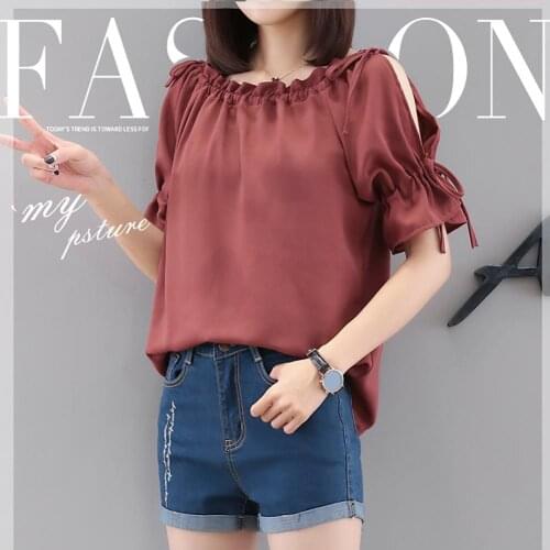 Women Half Sleeve Hollow Out Cold Shoulder Drawstring Loose T-shirt Blouse Top