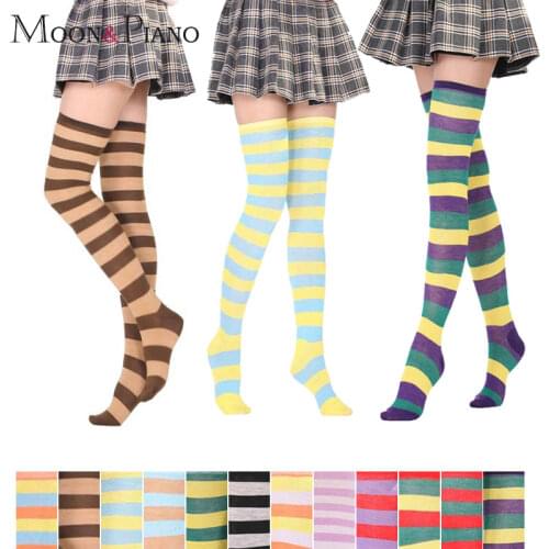 Womens Stockings Fashion European and American Purple Yellow Blue White Stripes Multicolor Striped Stocking Women Long Tube