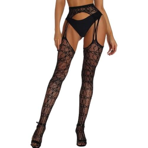 C6UD Women Sexy High Waist Suspender Pantyhose Fishnet Tights Garter Belt Stockings