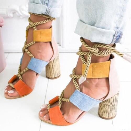 Women Pumps Peep Toe Heels Woman Gladiator Sandals Summer Lace Up High Heels Sandals Chaussures Femme Party Wedding Shoes Women