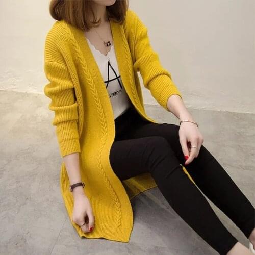 2021 Long Cardigan Women Sweater Autumn Winter Long Sleeve Knitted Sweater Cardigans Jacket Loose Outerwear Tops Clothing