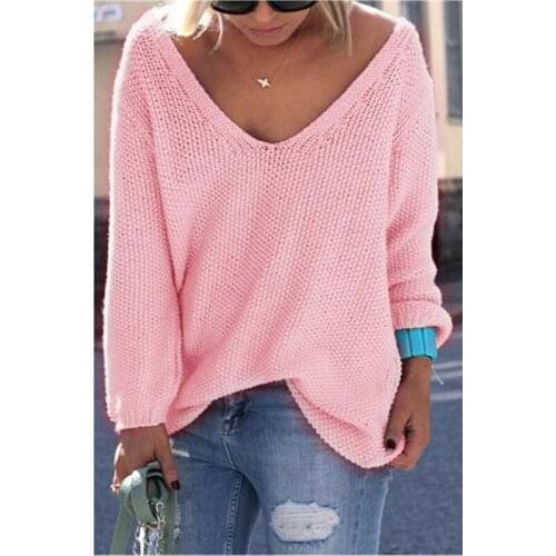 Elegant pullover womens sweater 2020Autumn And Winter fashion V-neck plus size sweater Pure color casual bat sleeve sweater