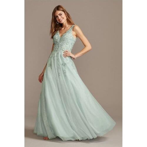 Appliques V-Neck Floor-Length Straps formal dress women elegant A-Line Sleeveless Zipper-up 2021 New Design Fashion gown