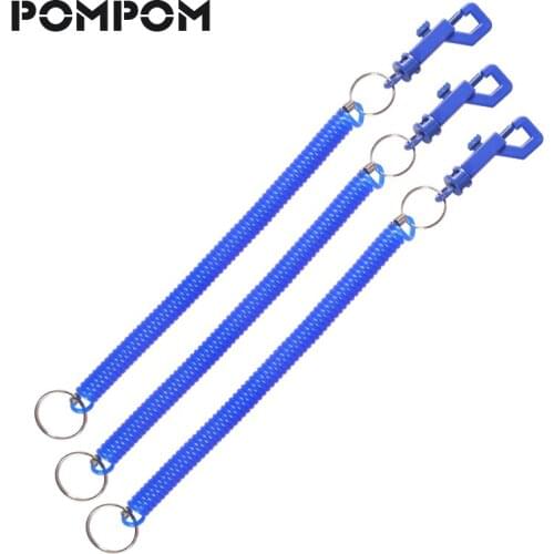 3PCS POMPOM Fashion Blue Keychain Rings For Fishing Safety Spring Coil Key Chains Jewelry Key Rings Fishing Lanyards Llaveros