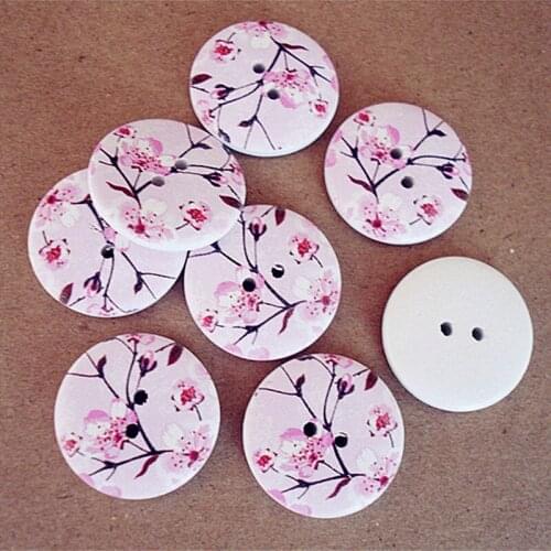50pcs New 25mm Flower 2 Holes Wooden Buttons Sewing Craft Clothing Accessories