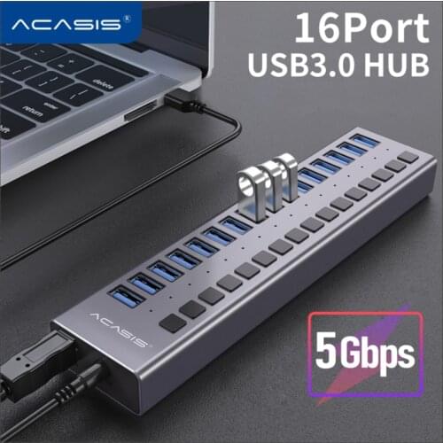 Acasis USB 3.0 HUB 16 Ports High Speed 5Gbps Splitter Industrial USB Splitter With integrated independent Power Adapter For PC