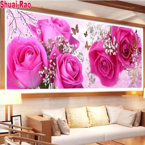 5D DIY Diamond Embroidery Pink Rose Cross Stitch Kit Full Diamond Painting Flowers Art Picture of Rhinestones Decor Love Gift