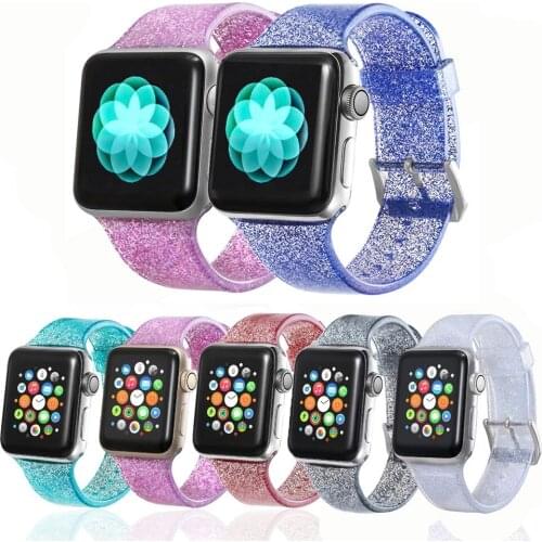 Glitter Silicone Strap For Apple Watch Band 44MM 40MM IWatch Band 38MM 42MM Transparent Women Bracelet Apple Watch 3 4 5 6 SE