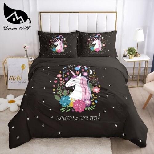 Dream NS Black Unicorn Bedding set Queen Bedding Home Textiles Set Bedclothes rainbow horse duvet cover set juego de cama