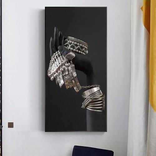 Black Hands Holding Silver Jewelry Canvas Art Posters And Prints Black Hands Model Canvas Paintings on the Wall Art Pictures
