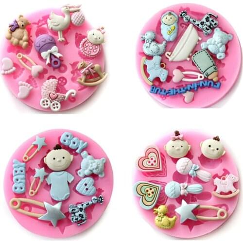 Baby Shower Party 3D Food Grade Silicone Mould Fondant Baby Toy Shape Chocolate Cookie Silicone Mold Modeling Cake Decoration