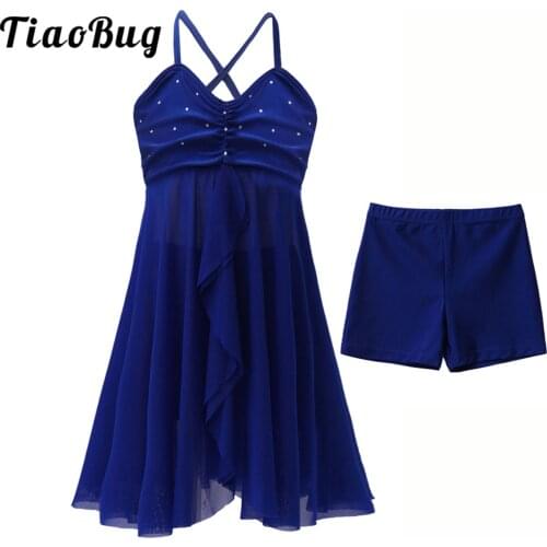 Kids Girl Lyrical Dance Dress Asymmetrical Shiny Ballet Tutu Dress Gymnastics Ballerina Dance Costumes