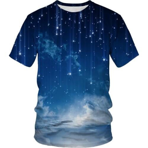 New men and women couple T-shirt solid color 3D printing T-shirt universe starry sky pattern printing men and women painting sta