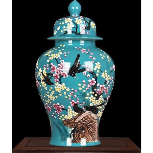 Jingdezhen Ceramics jar Pastel Hand-painted Flowers And Birds temple Jar Living Room Home Decoration Handicrafts porcelain jar