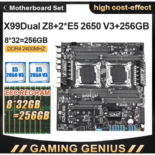 SZMZ X99 Dual CPU Socket LGA 2011 v3 Motherboard Set With Xeon E5 2650V3 + 8*32gb DDR4 2400MHZ ECC REG RAM MSATA M.2 PCIE 16X