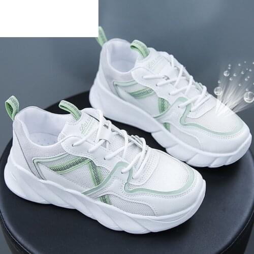 2021 Spring Women Vulcanized Shoes Fashion Round Head New Womens Casual Shoes Lace-up Mesh Breathable White Women Sneakers