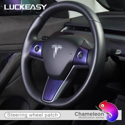 LUCKEASY Car steering wheel decorative patch for Tesla Model 3 2017-2020 ABS steering wheel accessories decorative frame patch