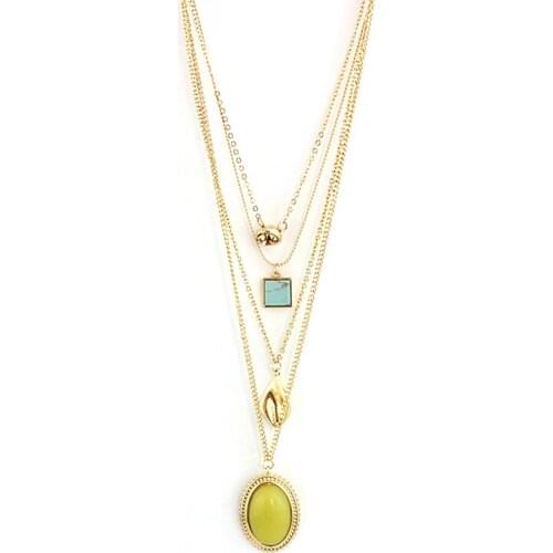 MELIHE Female 2019 New Stone Pendant Gold Necklace High Quality Multi Layer Necklaces Collier Sne160103
