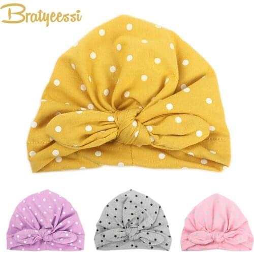 Sweet Dot Baby Girl Hat with Bow Candy Color Baby Turban Cap for Girls Elastic Infant Accessories 1 PC