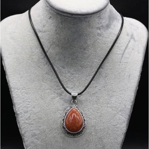 Natural Malachites Lapis Lazulis Pendant Necklace Water Drop Shape Agates Pendant Necklace for Jewelry Necklace Length 55+5cm