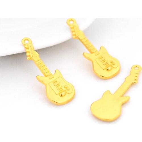 New 15pcs 31x11mm Gold Color Plated Guitar Charms Pendant For DIY Handmade Necklace Keychain Jewelry Accessories