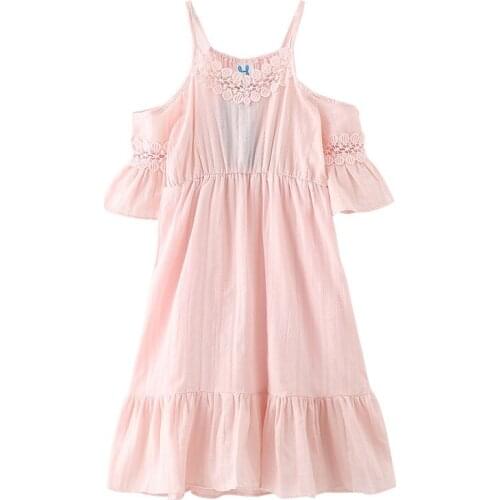 New Summer Hollow Out Elegant Party Vestidos Children Long Evening Dress Teenager Girl Lace Stitching Maxi Dresses Kids Clothes